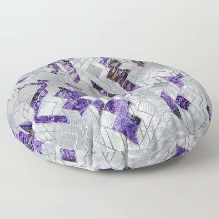 Abstract Geometric Amethyst and Mother of pearl Floor Pillow
