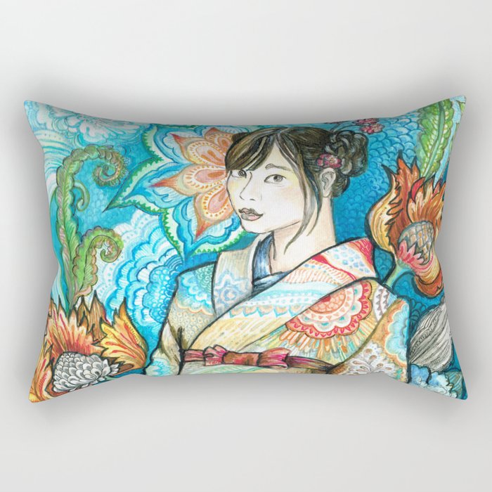 Girl in a Japanese Kimono Rectangular Pillow