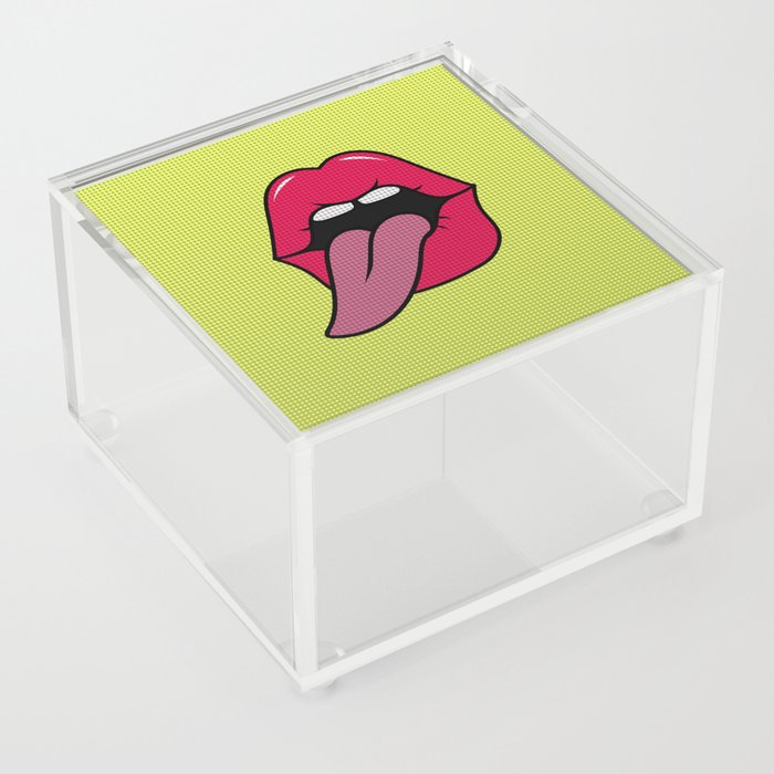 Super cool cartoon pop art sexy red lips with tongue out Acrylic Box