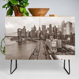 New York City and the Brooklyn Bridge | Sepia Travel Photography Credenza