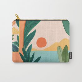 Tropical Evening Sunset Landscape Carry-All Pouch | Jungle, Paradise, View, Scene, Villa, Oasis, Painting, Ocean, Terracotta, Mountains 
