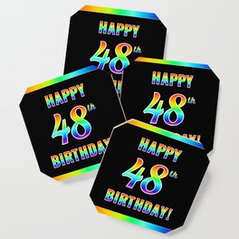 [ Thumbnail: Fun, Colorful, Rainbow Spectrum “HAPPY 48th BIRTHDAY!” Coaster ]
