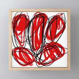 Red, Black, and White Minimalist Abstract Linear Painting Framed Mini Art Print