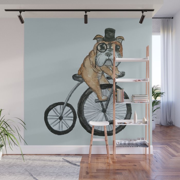 English Bulldog Riding a Penny-farthing Wall Mural