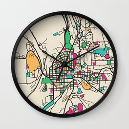 Colorful City Maps: Ithaca, New York Wall Clock | Newyork, Landscape, Ithaca, Usa, Minimalist, Love, Graphicdesign, Street, Urban, Abstract 
