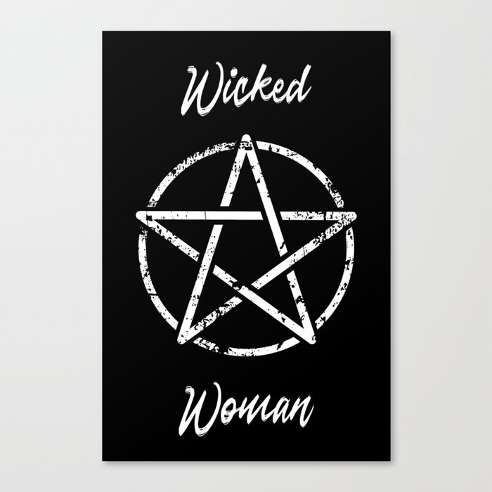 Wicked Woman Pentagram Black White Canvas Print