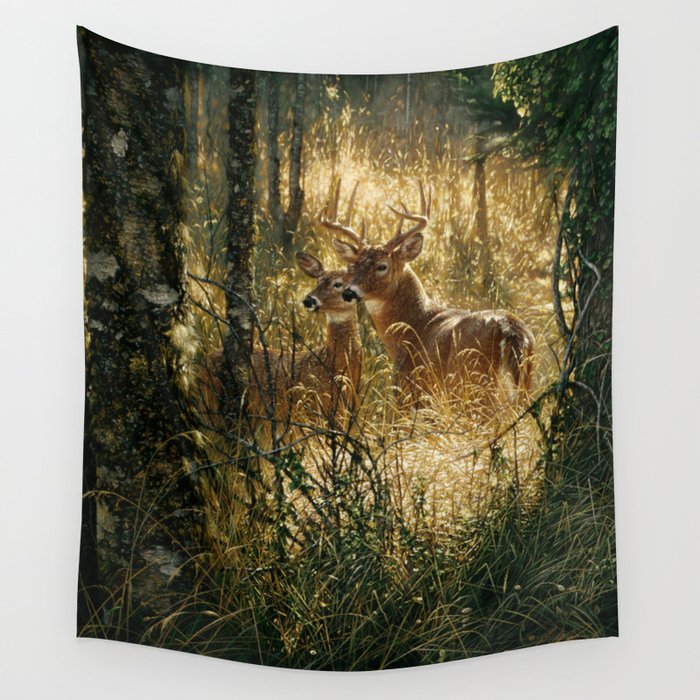 Whitetail Deer - A Golden Moment Wall Tapestry
