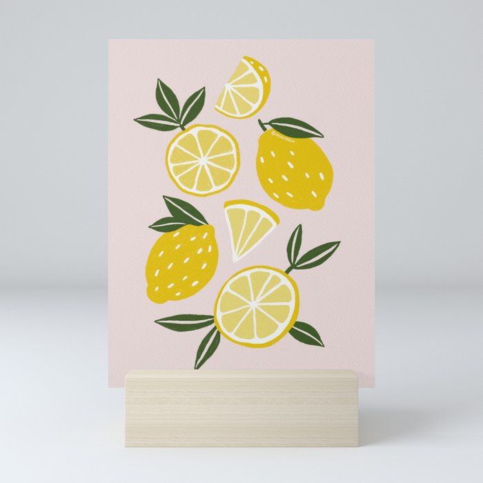 Lemon Pattern with Pink Mini Art Print
