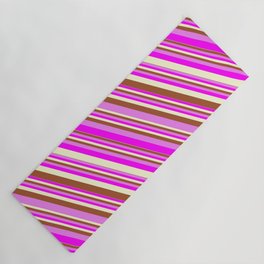 [ Thumbnail: Sienna, Violet, Fuchsia, and Light Yellow Colored Lines/Stripes Pattern Yoga Mat ]