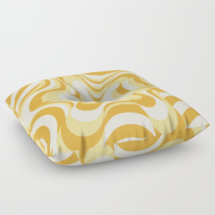 Abstract Groovy Retro Liquid Swirl Yellow Pattern Floor Pillow