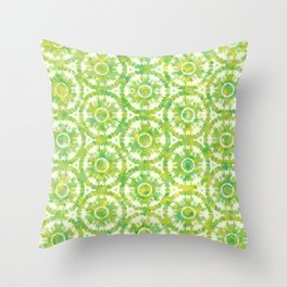 Mojito dance. Watercolor seamless pattern of green and yellow colors in Tie-Dye style Throw Pillow