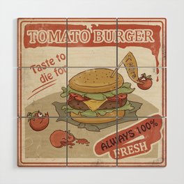 Tomato Burger Vintage Wood Wall Art