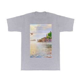 Reflections on the Northshore Watercolor T Shirt | Photograph, Bird, Seagull, Watercolor, Colorimage, Pinetrees, Waves, Water, Painting, Color 