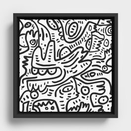 Graffiti Black and White Monsters are waiting for Halloween Framed Canvas