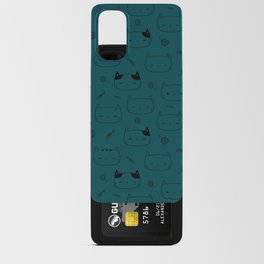 Teal Blue and Black Doodle Kitten Faces Pattern Android Card Case
