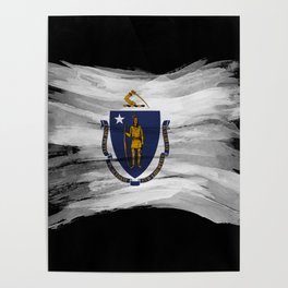 Massachusetts state flag brush stroke, Massachusetts flag background Poster