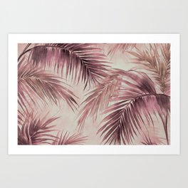 Tropical Island Palm Leave Watercolor Art Mauve Pink Art Print