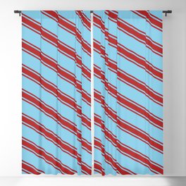 [ Thumbnail: Sky Blue & Red Colored Stripes Pattern Blackout Curtain ]
