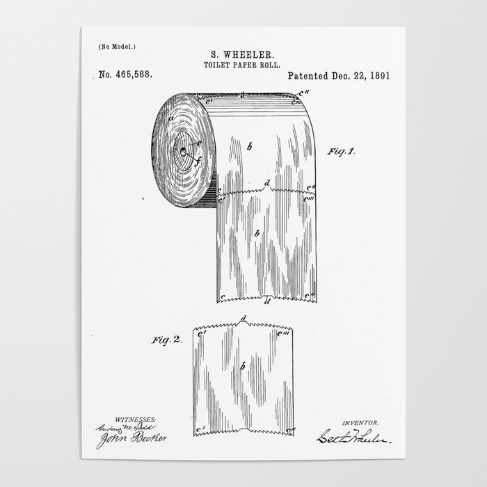 Toilet Paper Patent Bathroom Art, Black And White Framed Prints For Bathroom