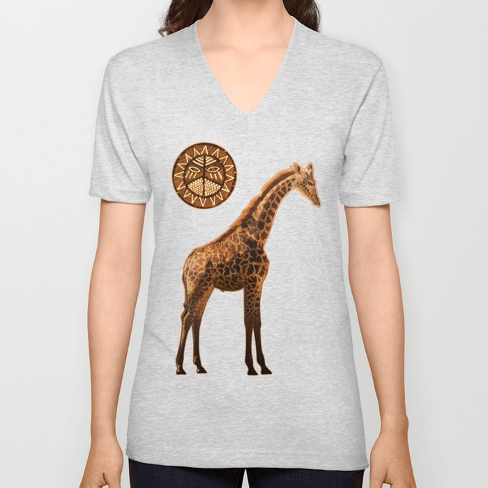 Three Giraffes V Neck T Shirt