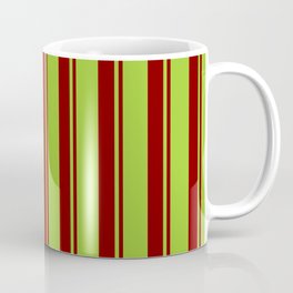 [ Thumbnail: Green and Maroon Colored Striped Pattern Coffee Mug ]