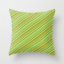 [ Thumbnail: Green & Dark Goldenrod Colored Stripes/Lines Pattern Throw Pillow ]