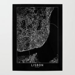 Lisbon Black Map Poster