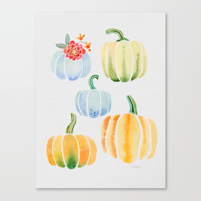 Modern Pumpkins In Watercolor Pattern and Wall Art Canvas Print