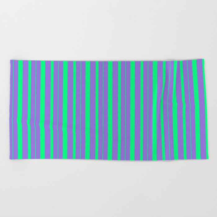 Purple and Green Colored Stripes Pattern Beach Towel