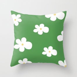 White Small Daisy Flowers Grass Green Background Throw Pillow Cushion Throw Pillow
