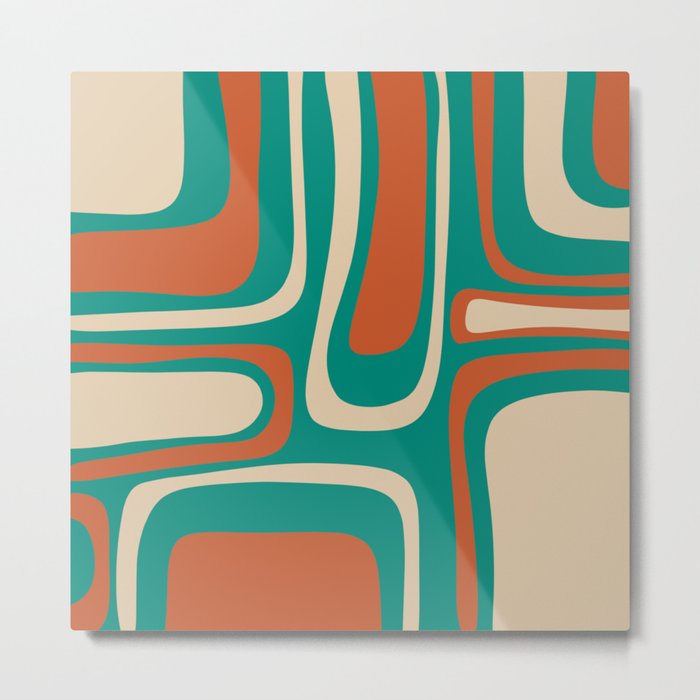 Palm Springs Midcentury Modern Abstract Pattern in Mid Mod Orange, Beige, and Turquoise Metal Print