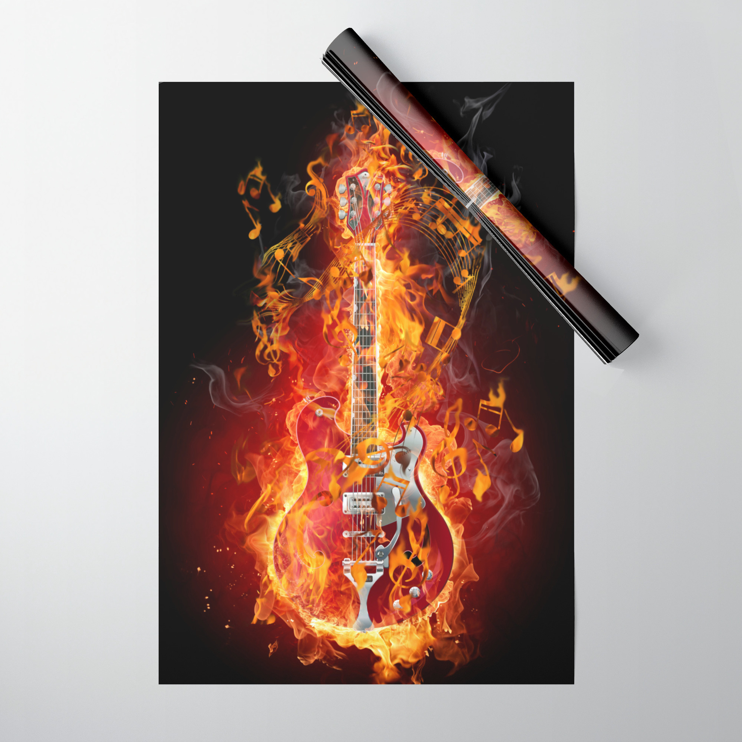 Electric Guitar with Flames and Music Notes Wrapping Paper by Dave Loblaw