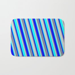 [ Thumbnail: Light Slate Gray, Light Grey, Aqua, and Blue Colored Stripes Pattern Bath Mat ]