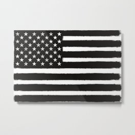 Black N White American Flag Distressed Style Metal Print | Unity, Usa, Unitedstates, America, White, Flag, Stripes, Monochrome, Distressed, Stars 