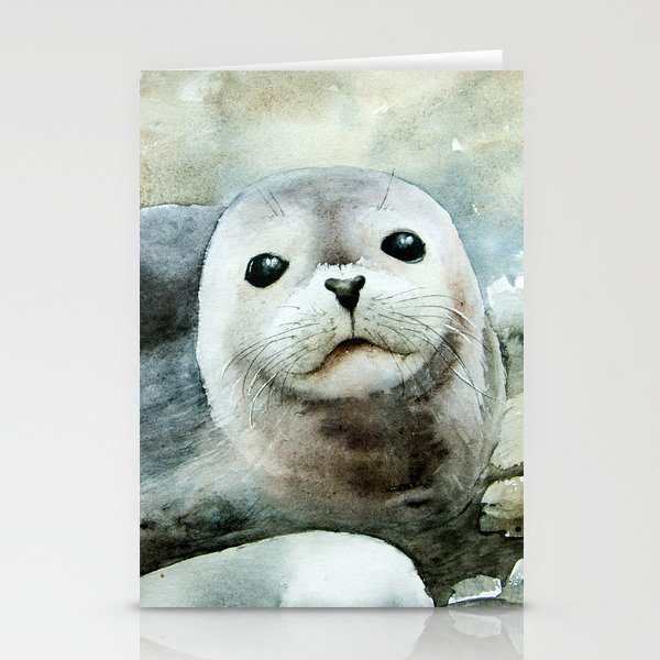 Curious seal on the pebbles Stationery Cards