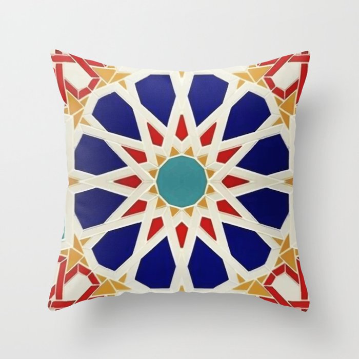 Geometric traditional Andalusian Moroccan Zellige Tiles Style Throw Pillow