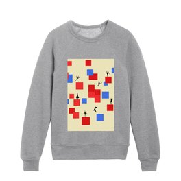 Dancing like Piet Mondrian - Composition in Color A. Composition with Red, and Blue on the light yellow background Kids Crewneck