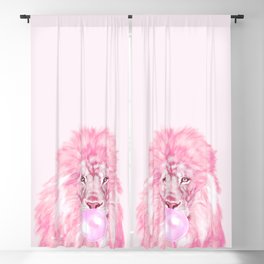 Lion Chewing Bubble Gum in Pink Blackout Curtain