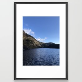 Lake and Mountain with Bright Blue Sky Framed Art Print
