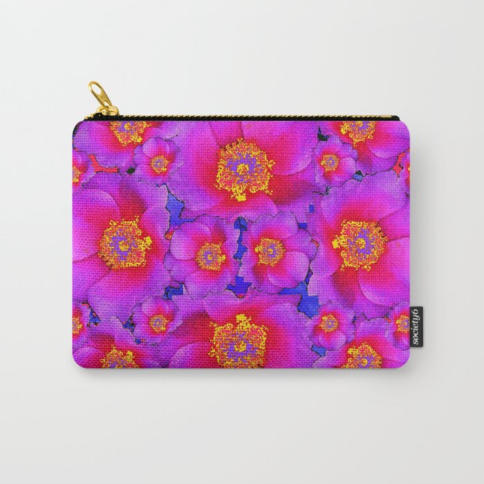 Colorful Purple-Red Fuchsia Rose Flowers Black Art Carry-All Pouch