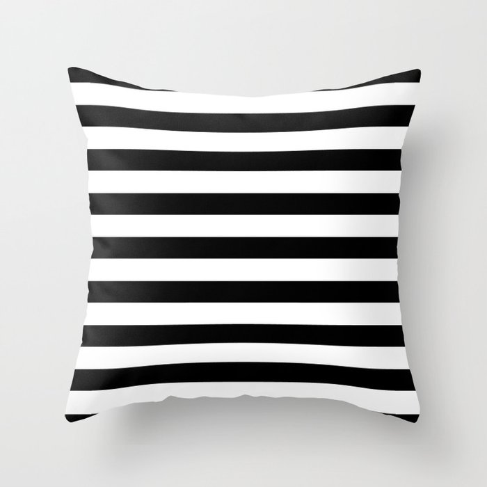 Midnight Black and White Stripes Throw Pillow