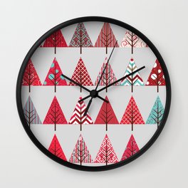 Christmas Tree Orchard - Quilt Pattern of Row of Decorative Trees Wall Clock