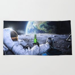 Astronaut on the Moon with beer Beach Towel