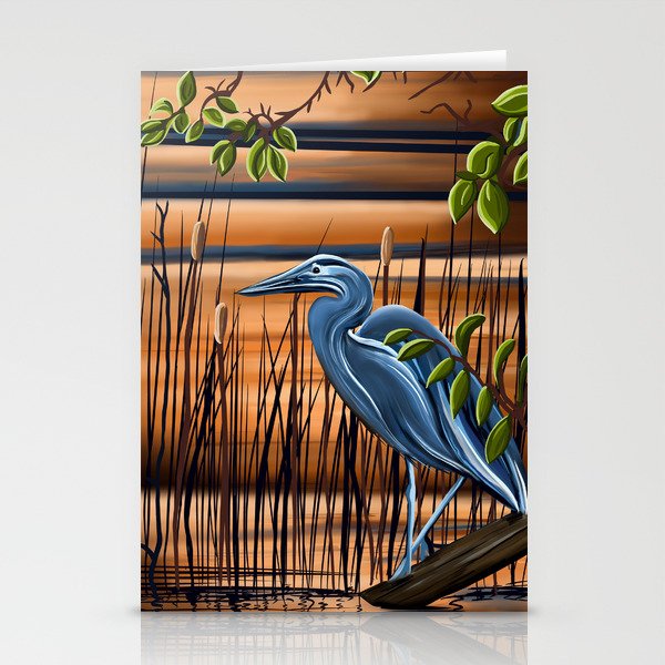 Blue Heron in Marsh Stationery Cards