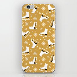 Winter themed pattern with ice skates - yellow iPhone Skin
