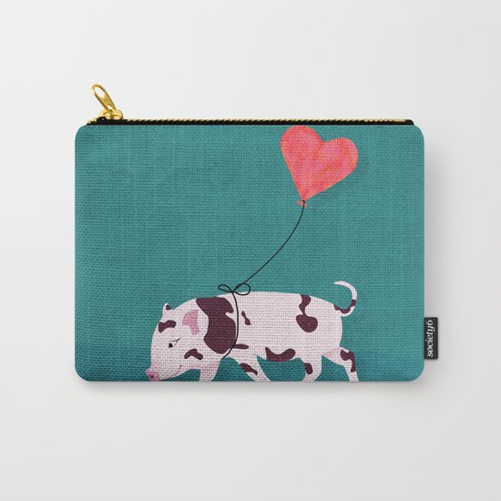 Baby Pig With Heart Balloon Carry-All Pouch