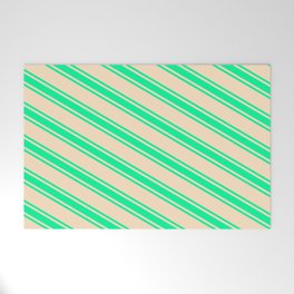 [ Thumbnail: Bisque & Green Colored Lines Pattern Welcome Mat ]