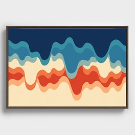 Waves Rippling and Cascading At The Beach Abstract Nature Art In Retro 70s & 80s Color Palette Framed Canvas
