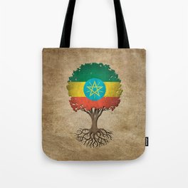 Vintage Tree of Life with Flag of Ethiopia Tote Bag