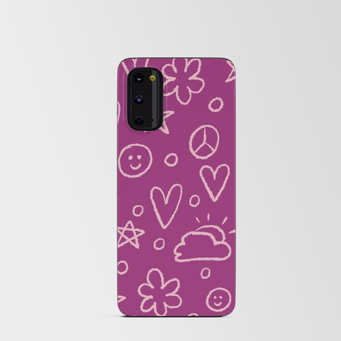 Girly Whiteboard Doodles - Plum Purple, Light Pink Android Card Case